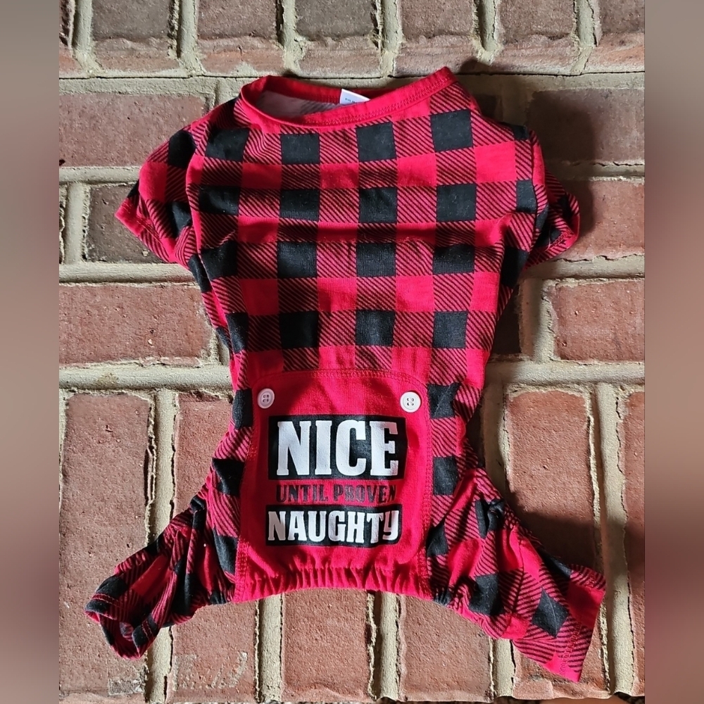 Holiday dog pajamas M naughty/nice red & black 4 legged lightweight
